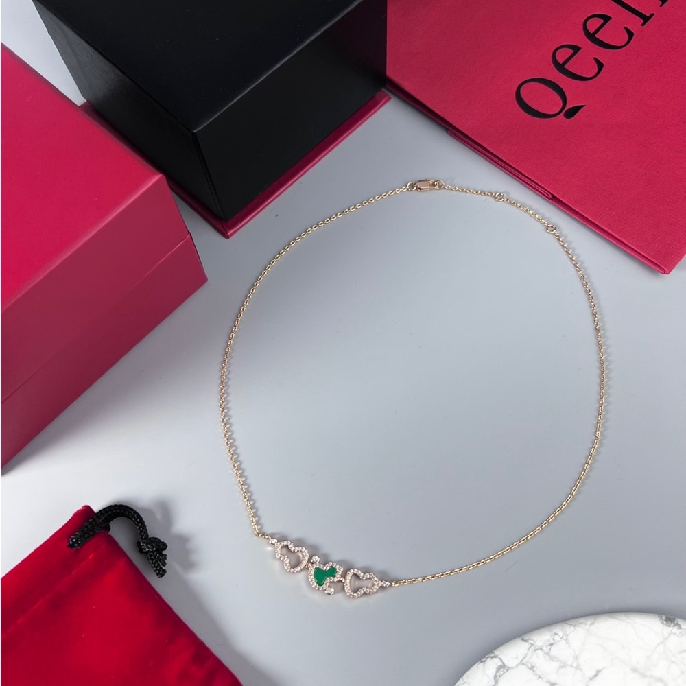 Gold and Green Heart Necklace